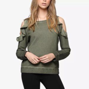 Sanctuary Cotton Cold Shoulder Olive Green Sweatshirt (L)